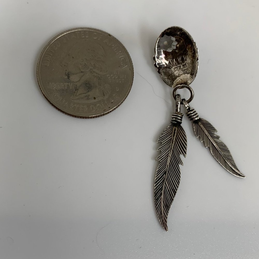 Nakai Vintage Sterling Turquoise Feather Earrings - Picture 5 of 5